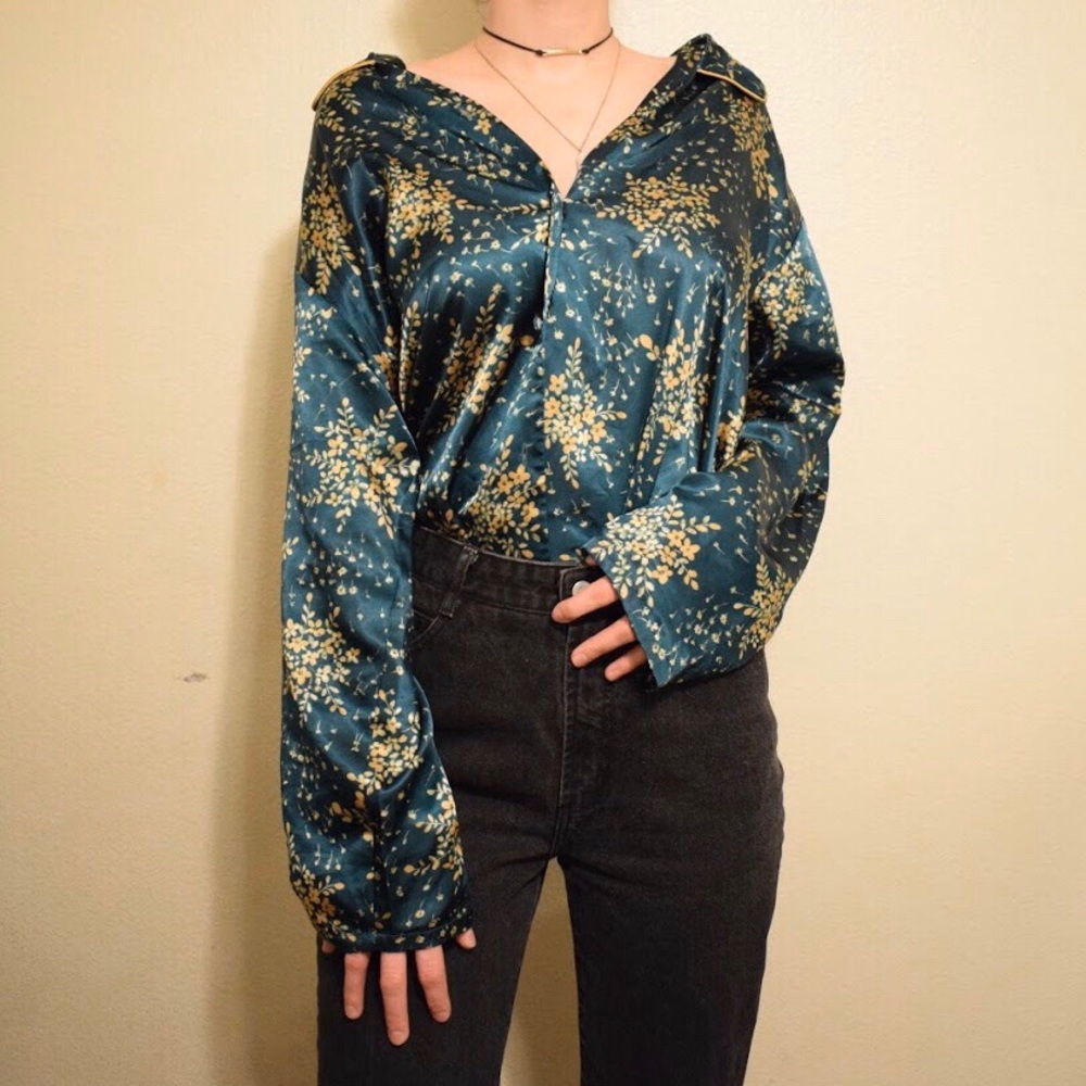 Vintage Gilligan & O’Malley Satin Top Green Blouse
